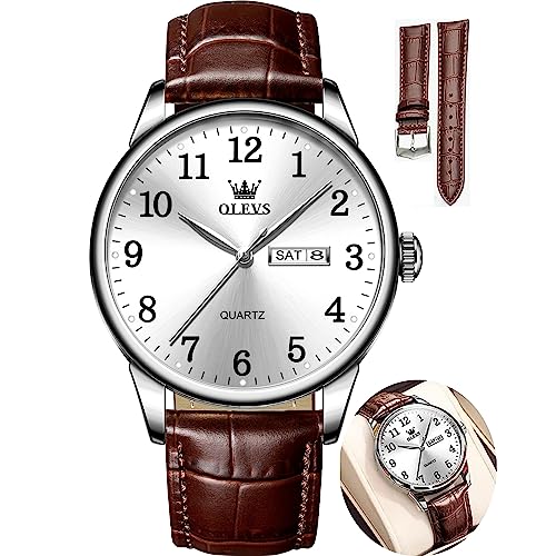 Image of OLEVS Watch Men Mens Watches Watches for Men Leather Band Classic Brown Leather Watch Men, Analog Watch Men, Black Mens Leather Watch, Dress Waterproof Large Face Mens Watch,Relojes para Hombres Watch