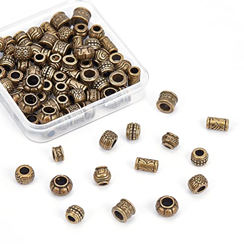 NBEADS 80 Pcs Tibetan Style Large Hole Spacer Beads, 8