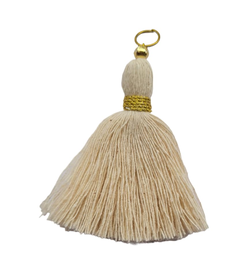 Image of Zippy Flora Micro 1.5 inch Length Cotton Handmade Tassels for Saree /Blouse /Dupatta /DIY /Decor (Pack of 12) (Off-White)