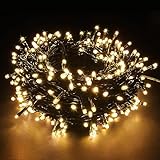 PMS LED String Lights on Dark Green Cable with 8 Light Effects, 75Ft 200 LED Warm White Low Voltage Christmas Lights. Ideal for Indoor Decoration, Christmas, Party, Wedding, etc.