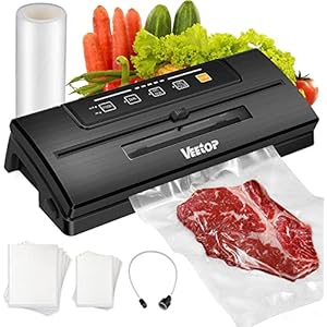 Veetop Vacuum Sealer, Automatic 80kPa Food Sealer Machine with Dry Moist Modes for Food Preservation,1 Vacuum Rolls & 10Pcs Vacuum Seal Bags