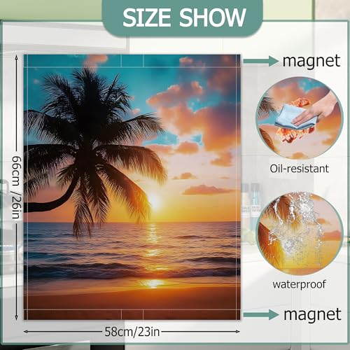 Image of Dishwasher Magnets Decorative Cover,Coconut Tree Refrigerator Magnet Cover,Washable Summer Beach Sunset Dishwasher Front Panel Cover Home Kitchen Decoration 23x26 Inch