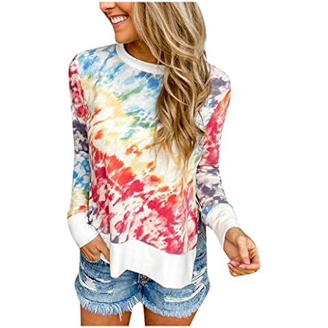 Women's Tie-Dye Hoodies Sweatshirt Pullover Sweaters Long Sleeve Pullover Jumper Long Tops Pullover Dress Sweatshirt Cover