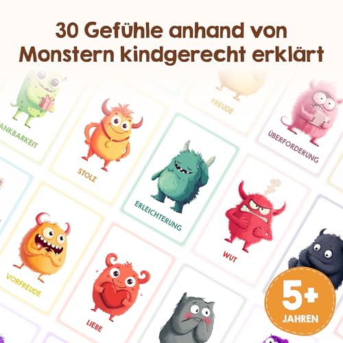 Edubini Gefühlskarten für Kinder [30 Karten + Erklärtexte] - Emotionskarten für Selbstregulation und EIN gutes Gefühl - (pädagogisch wertvoll) - Gefühlsmonster für gefühlsstarke Kinder