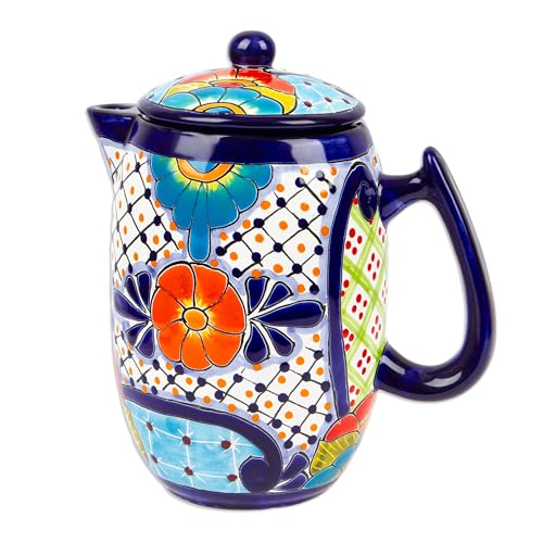NOVICA Artisan Talavera Handcrafted and Painted 'Raining Flowers' Ceramic Coffee and Tea Pot from Mexico