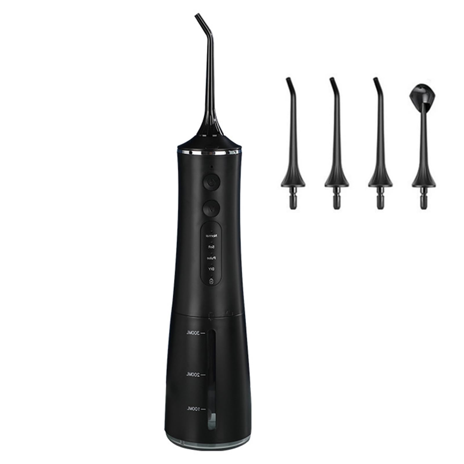 Idropulsore dentale per la pulizia dei denti, 4 modalità di irrigazione, 300 ml, ricaricabile, portatile, detergente per denti da viaggio, idropulsore elettrico impermeabile IPX7, nero