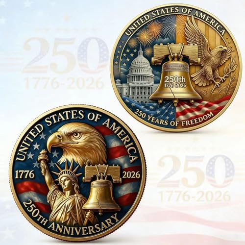 America 250th Anniversary Commemorative Coin (1776–2026), USA 250th Anniversary Challenge Coin, Patriotic Collectible for History Lovers, Non-Circulating Souvenir - Thumbnail 4