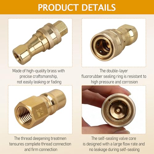 Image of 1 /4 inch Brass Quick Disconnect Coupler Valve for Mytee Carpet Extractor fits Carpet Cleaning Wand Truckmount NPT Quick Connector Plug Nipples，Leak-Proof for Professional Cleaning （1 Pcak） ﻿﻿ (Pack of 2)