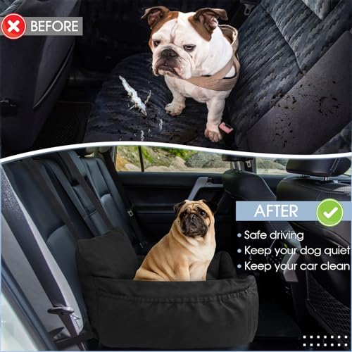 Ezvsevuo Hunde Autositz, 54x52x35cm - Hundesitz Auto Rückbank, Hundeautositz Hundesitz Kleine Hunde, Hundekorb Auto mit Abnehmbar Waschbar Hundekissen & Aufbewahrungstaschen, Schwarz