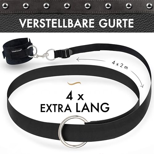 Liebesfreunde® Bondage Sexspielzeug Set - Bett Fesseln inkl. Fesselgurte, Handschellen, Fußfesseln, Fesselkreuz & Augenbinde I BDSM Sex Spielzeug für Paare Extrem