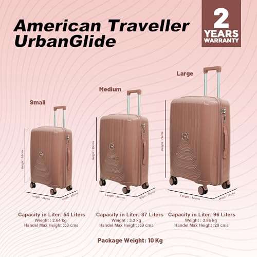 Image of AMERICAN TRAVELLER UrbanGlide Trolley Bag | Travel Suitcase | Premium Polypropylene Hard Shell, TSA-Type Lock, Silent Spinner Wheels, Durable Design