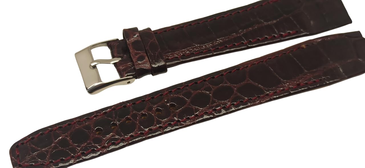RVC Bracelet pour montre avec les anses soudées en crocodile Bordeaux foncé, disponible en 16-18 et 20mm