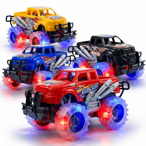 Image of ArtCreativity Light Up Monster Trucks for Boys and Girls, 4-Pack Toy Truck Set, Monster Trucks for Boys 3 4 5 6 7 8 Years Old, Toddler Monster Truck Toys, Light Up Trucks