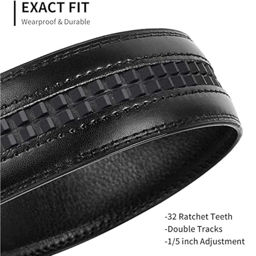 Men's Leather Ratchet Belt With Gold Lion Head Automatic Buckle, 1 3/8" Western Cowboy Embossed Strap4