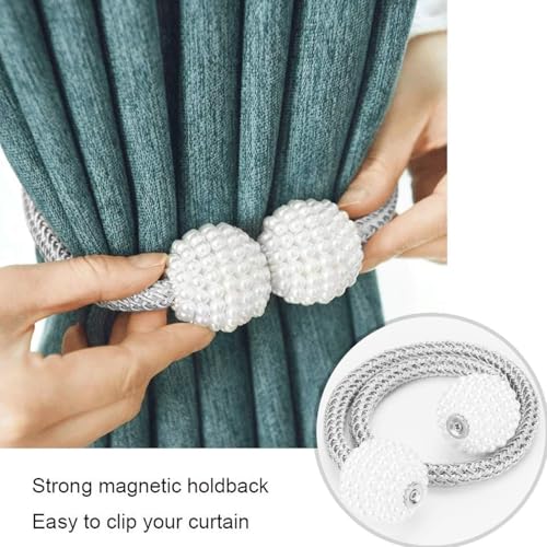 Image of TIED RIBBONS Set of 2 Handmade Magnetic Curtain Tiebacks Magnetic (Grey, 17 Inch) - Curtain Tie Backs Rope Outdoor Treatment Holdbacks Curtain Holders for Drapes Window Sheer Drapes Outdoor Indoor