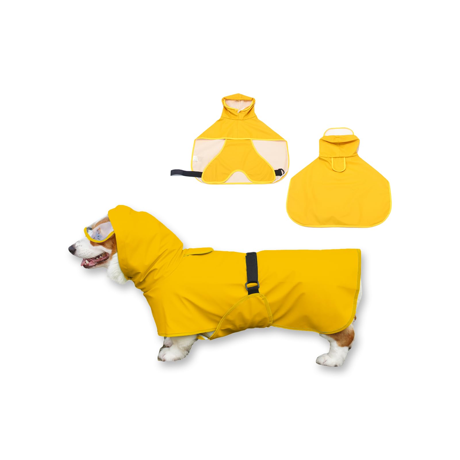 WUFANC Impermeabile Cane - Giallo Impermeabile per Cani con Cappuccio Trasparente - Mantellina Cane Pioggia con Foro per Guinzaglio Invisibile, Adatto a Cani di Taglia Grande, Media e Piccola (XL)