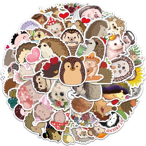 TMZELOA Lot de 50 autocollants pour petits animaux, autocollants en forme de hérisson, autocollants à thème d'actions douces d'hérisson, autocollants de décoration...
