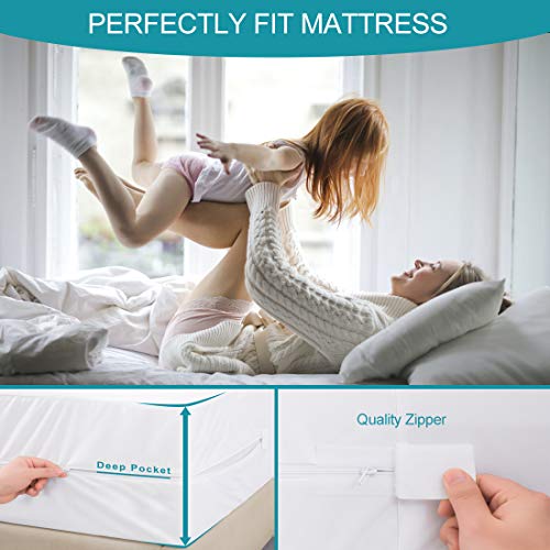Queen Waterproof Zippered Mattress Encasement, Hypoallergenic Zipped Mattress Protector, Breathable, Noiseless, Cooing & Machine-Washable Mattress Cover with 15\" Deep Pocket, Vinyl Free - Thumbnail 6