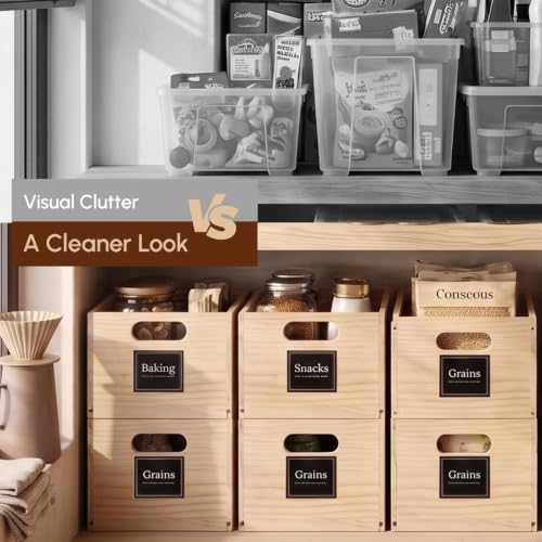 3 Pack Pantry Organizer Baskets, Wooden Crates with Built-in Handles, 8.5 x 11.5in Stackable Pantry Storage Bins, Wooden Storage Box for Pantry Cabinet Organization - image 6