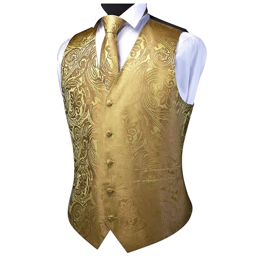 GUSLESON Men's V-Neck Suit Vests Formal Men Vest Paisley Jacquard Tie Waistcoat Bow tie Hanky Set Wedding 7PCS3