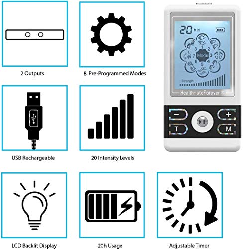 FDA Cleared 2nd Edition BM8ML Black 8 Modes Best Muscle Stimulator tens EMS nmes Unit Machines Electric Electronic Pulse Massagers for Lower Back Sciatica Hip Pain Relief HealthmateForever - Thumbnail 2