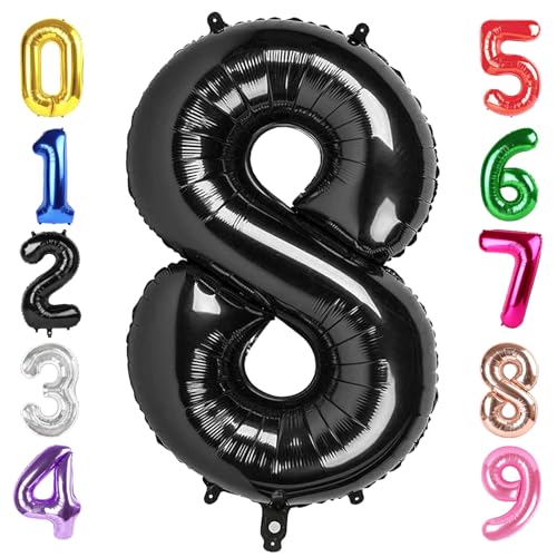 Image of 40 Inch Black Number 8 Balloon Birthday Party Decorations for Men & Women