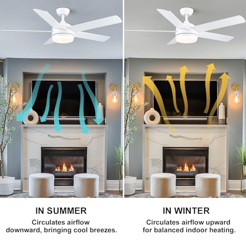 YUHAO-52-inch-White-Ceiling-Fan-with-Lights-and-Remote-ControlDimmable-3-Color-temperatures-LED6-Speed-Reversible-DC-Motor5-Blades-Modern-Ceiling-Fan-for-Indoor-or-Covered-Outdoor