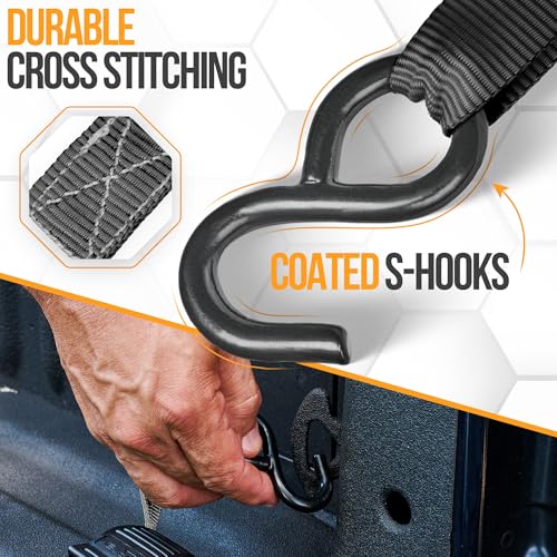 FORTEM Ratchet Straps, 748kg Break Strength, 4 Pack 4.6m x 2.54cm Tie Down Strap Set, 4 Soft Loops, Motorcycle Straps Tie Downs, Cargo Cam Buckles, Rubber Handles, Carry Bag - Image 4