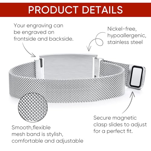 Custom Medical Bracelets for Women Men : Personalized Medical ID Emergency Bracelet Free Engraved Adjustable Stylish Stainless Steel Wristband Life Alert Gifts for Diabetics Asthma Blood Thinner4