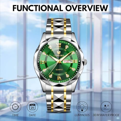 Image of LONGBO Zenith Watch for Men Analog Quartz Dress Diamond Business Stainless Steel Watches Waterproof Luminous Date Luxury Men's Wristwatch | Birthday Gift for Men | Gift for Husband | Gift for Brother