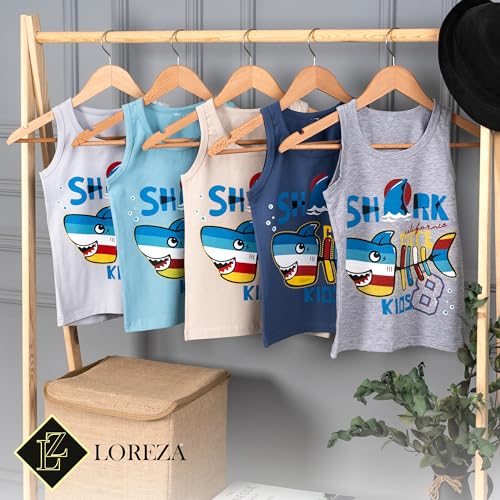 LOREZA ® 5 Pack Jungen Unterhemden aus Baumwolle Tank Top (116-122 (6-7Jahre), Modell 9)
