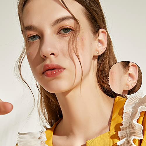 18 Pairs Surgical Stainless Steel Stud Earrings For Women Men 20G Cartilage Earrings Studs Cross Moon Star Small Stud Earrings Black Gold Screw Flat Back Earrings Ear Piercing Studs Set (Rose Gold) #TOP3