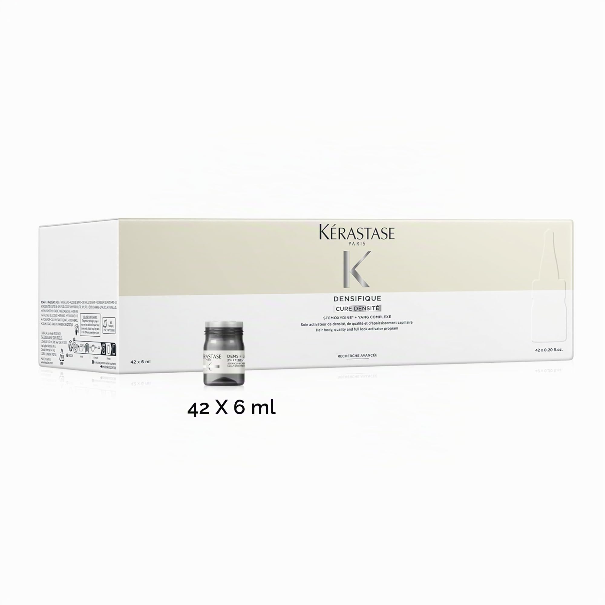 Kérastase Densifique Femme Cure, cura intensiva per una maggiore densità dei capelli, trattamento per la perdita dei capelli, con Stemoxidyne e Yang complesso per volume, densità, energia e forza, 42