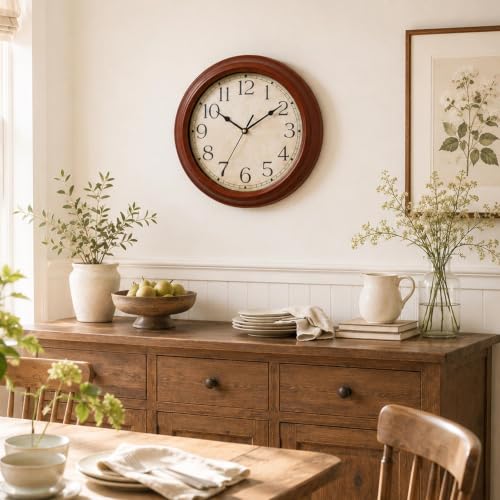 Image of KECYET Wall Clocks Battery Operated Silent Small Vintage (Pumpkin Orange) | Kitchen Living room Analog Home office Bathroom Bedroom