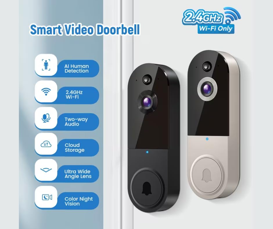 Smart Video Door Bell Camera Battery Powered Wireless with Auto Tracking PTZ, Wireless Video Doorbell Camera 1080p with  - Additional View