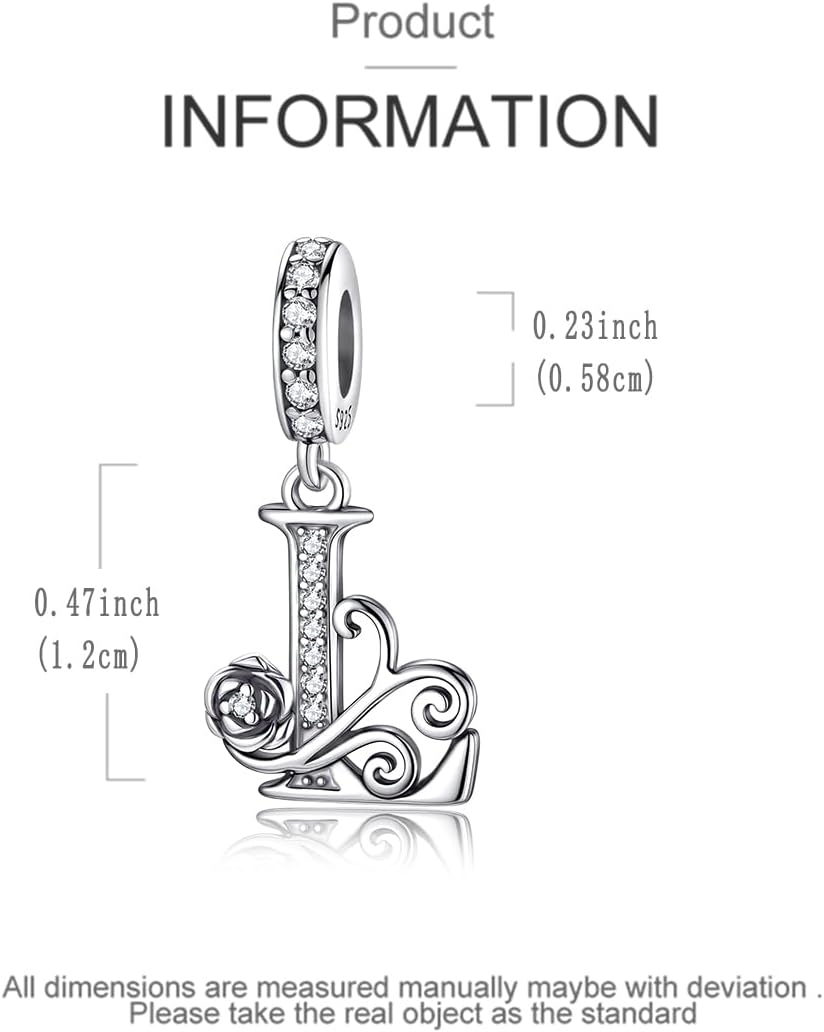 LNQOBU Complete A~Z Alphabet Charm Letter Beads, Solid 925 Sterling Silver with Cubic Stones Rose Alphabet Charm fits Pandora Bracelets Necklace Women Jewelry - Image 5