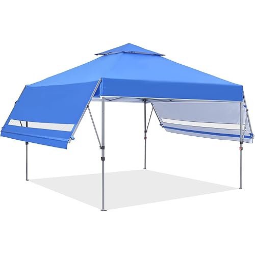 DOIT 10ft x 17ft Pop Up Canopy Tent Instant Shade Canopy with Dual Half Awnings Gazebo for Party or Camping,Portable Wheeled Carrying Bag,Blue