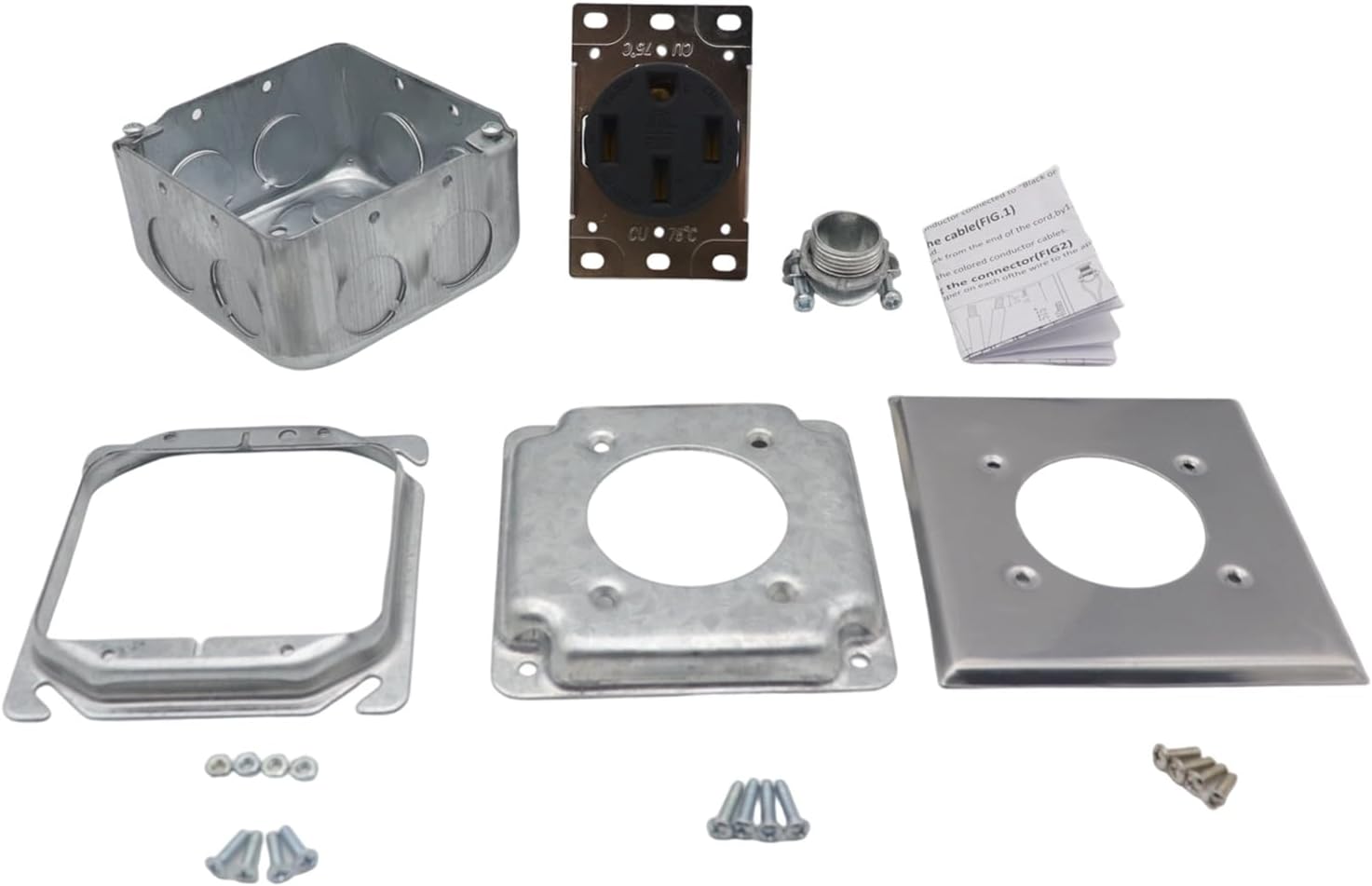 Practical NEMAs 14 50R 50A Receptacle Assembly Set Includes Sturdy Metal Junctions Box Cable Clamps and Sliding Covers Cover Plate Outlet Box