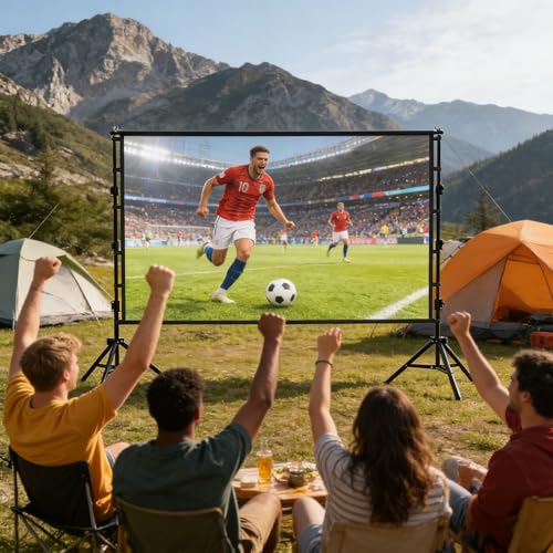 Pantalla para proyección 16:9 exterior con soporte doble 120 pulgadas miniatura 2