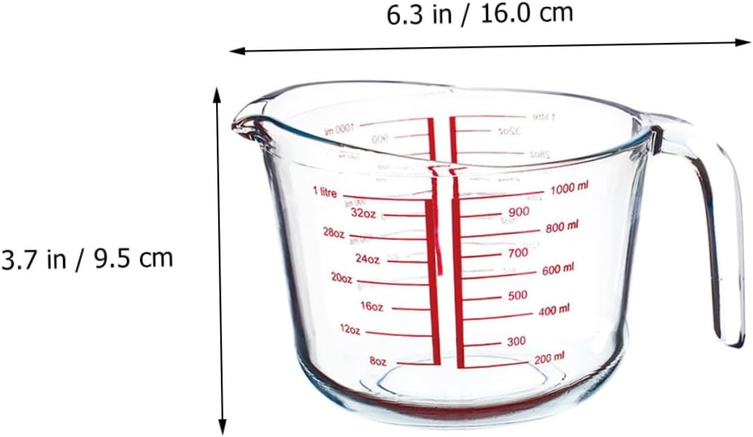 TOYANDONA Tempered Glass Measuring Cup 1 Liter with Graduated Scale Heat-resistant Kitchen Measuring Tool for Baking and Liquid Measurement