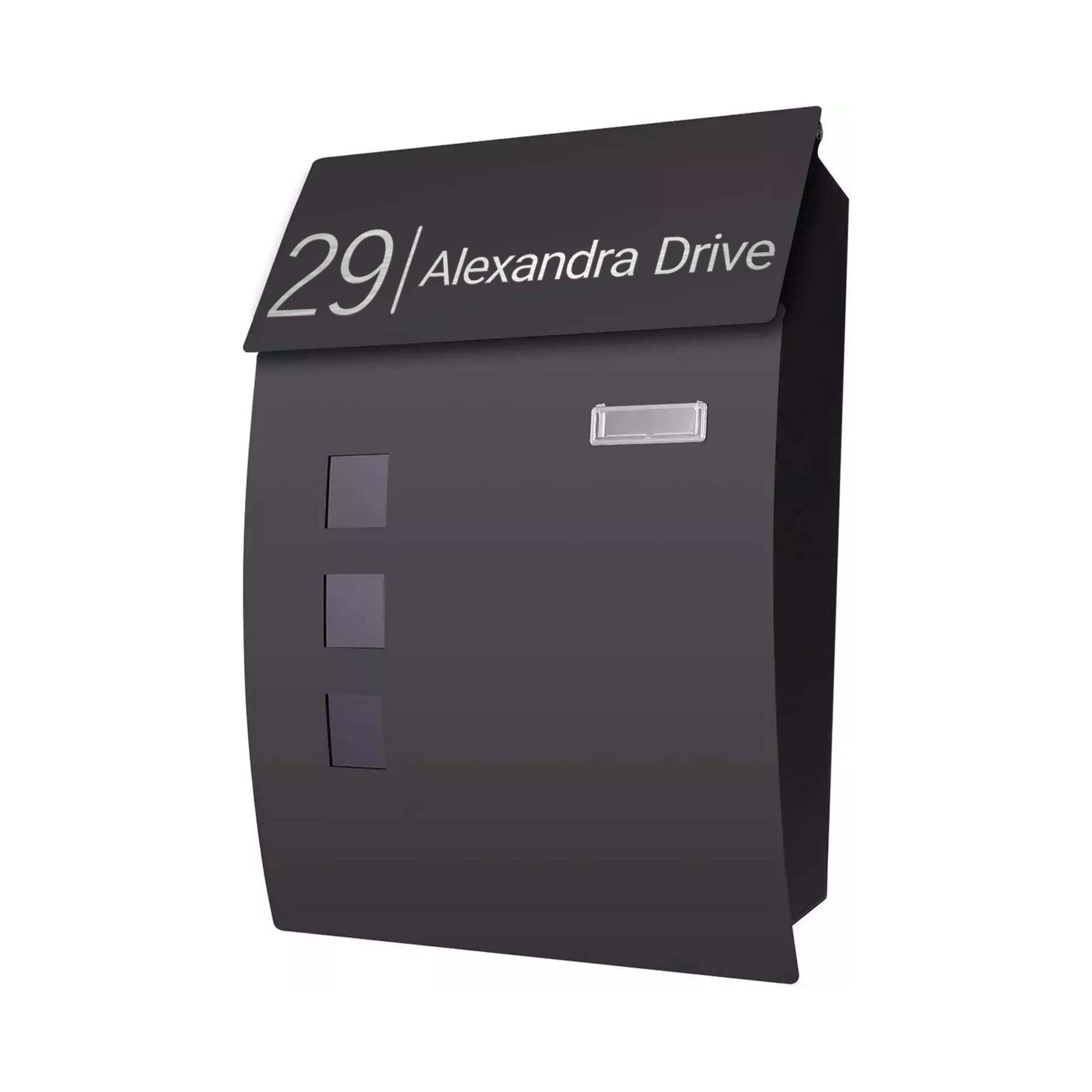 Housics Personalised Wall Mounted Post Box with Key Lock - Weatherproof Contemporary Letter Box, Galvanized Steel Modern Mailbox, Secure Lockable Postbox for Home & Office (Design 02)