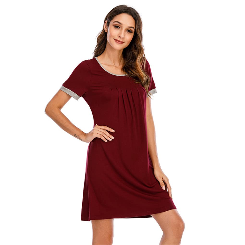 Dninmim Donne Confortevole Tinta unita Modale Tulle Lunga Camicia da Notte Estate Girocollo Casual Sottile Casa Pigiama