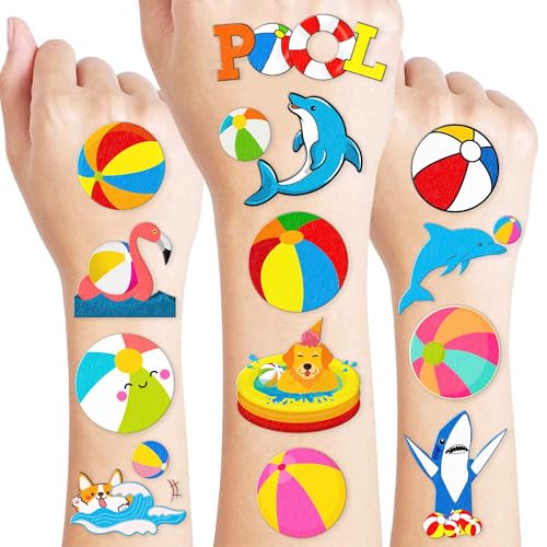 Generic 100 PCS Beach Ball Theme Summer Birthday Party Decorations Swimming Pool Balls Tatoos Stickers Party Favors Decor Supplies Sand Balls Water Party School Prizes Rewards