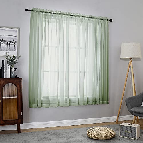 Image of Chyhomenyc Sage Green Sheer Curtains 63 Inch Length 2 Panels, Light Filtering Airy Breathable Rod Pocket Voile Window Drapes for Bedroom Living Room, Each 42x63 Inch,Set of 2