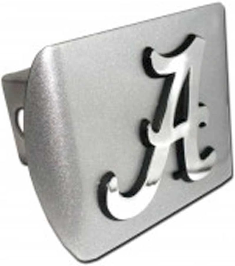University of Alabama "Brushed Silver with Chrome Crimson Tide “A” Logo College Sports Metal Trailer Hitch Cover Fits 2 Inch Auto Car Truck Receiver