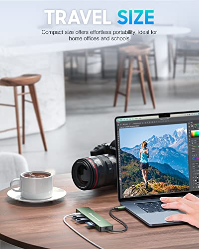 Image of Hiearcool USB C Hub, USB-C Adapter, 7 in 1 USBC to HDMI Multi-Port Adapter Dongle Compatible for Thunderbolt 3 4 MacBook Pro Air Dell Lenovo HP Laptops and Other Type C Devices-Green