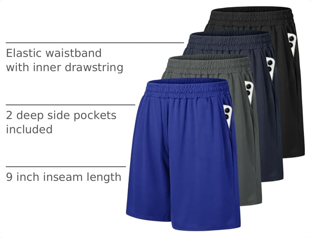 4 Pack Gym Mens Shorts - Basketball Athletic Shorts Fitness Clothing view 4