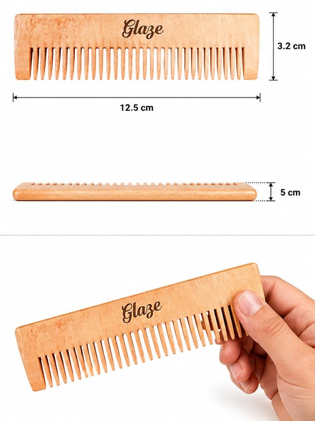 Image of Glaze Natural Wooden Pocket Comb, Anti-Static, for Beard & Hair, Pocket Size