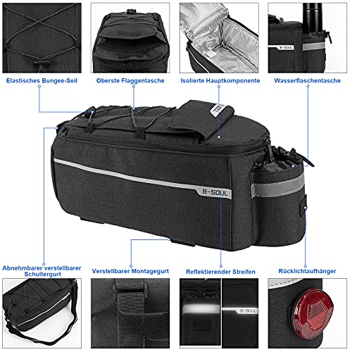 Finew Fahrrad Gepäckträgertasche 10L Isoliertasche Gepäckträgertasche Multifunktionale Hinter Gepäcktasche Wasserdicht Rücksitztasche mit Regenschutz Reflektierend, Schnell Abnehmbare (Patent)