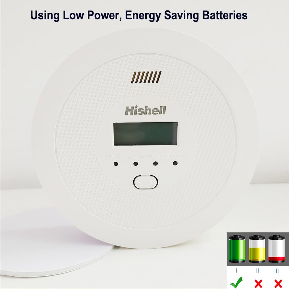 Alarma detectora de monóxido de Carbono, Sensor con Vida útil de 10 años, Monitor Detector de CO con botón de Prueba y Pantalla LCD, Alarma de CO alimentada por batería para el hogar, RV
